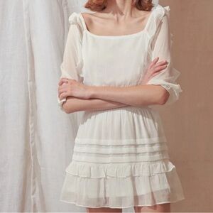🤍 STORIA ROMANTIC COTTAGE RUFFLE SMOCKED LOVESHACK MINI DRESS